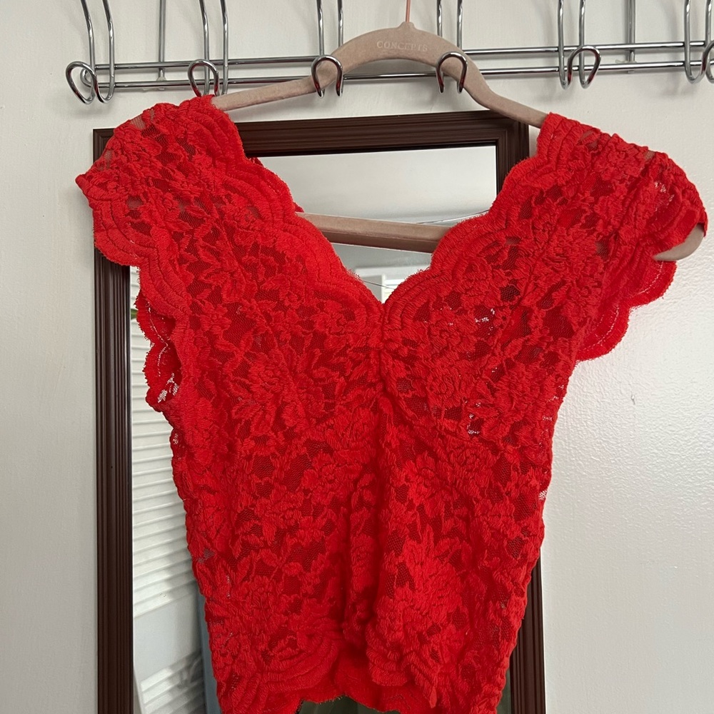 Zara Red lace stretchy top